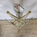 Pine wood floor lamp with handmade stained glass in Japandi style.