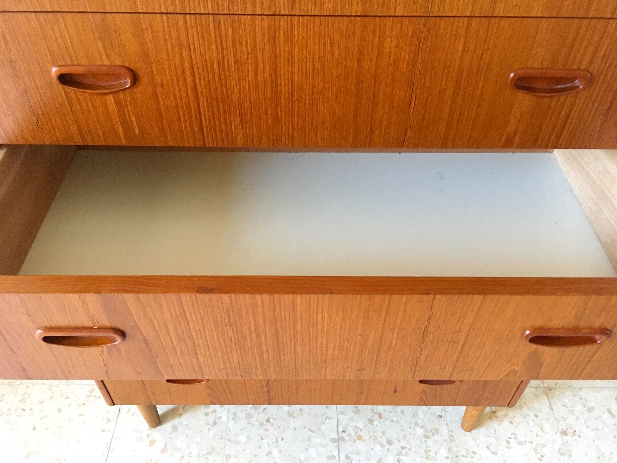Scandinavian vintage teak stamped dresser 60s