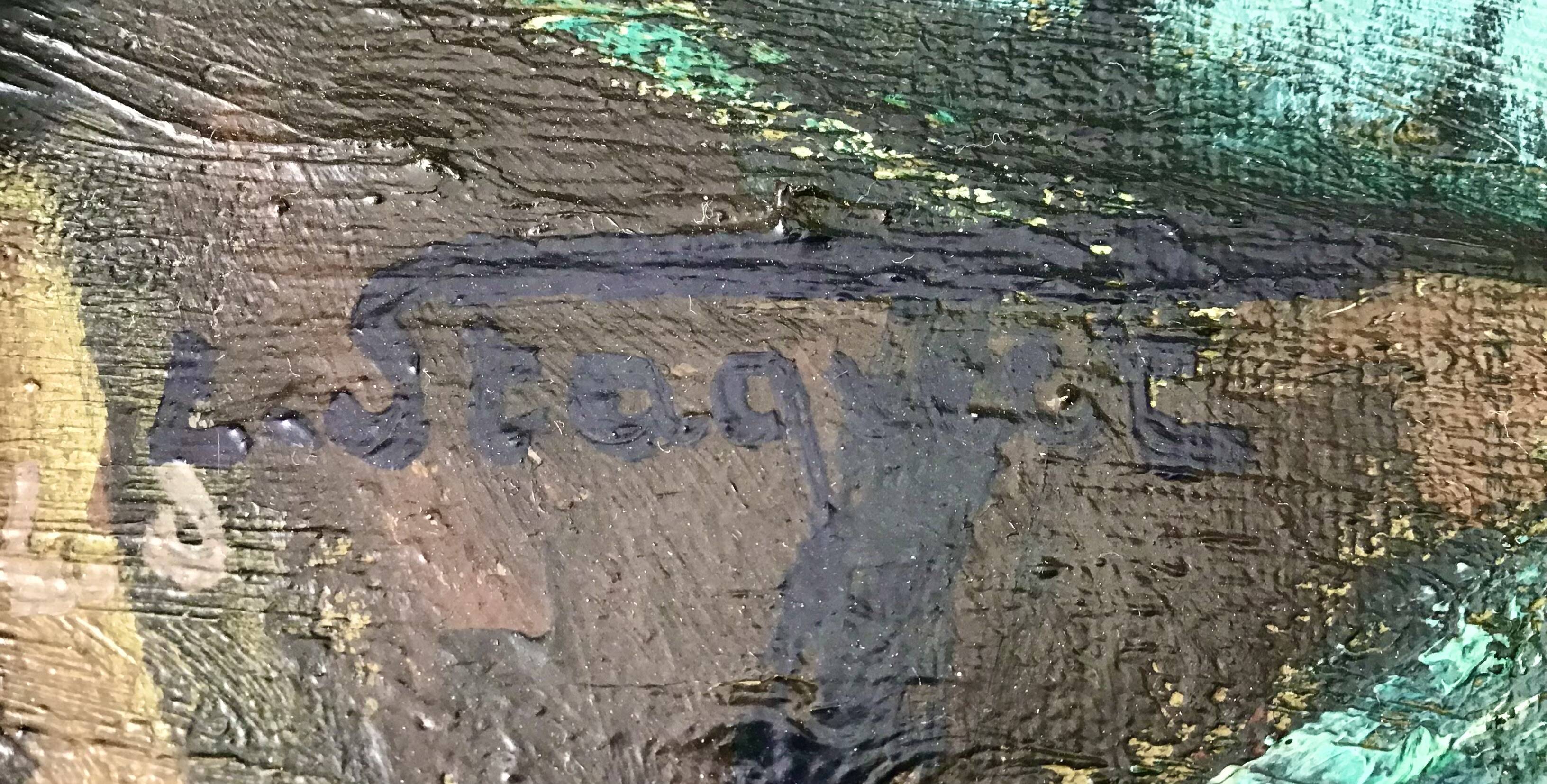 Oil on canvas - “The deck of the trawler returning from fishing” by Lucien Staquet (1911-1989)