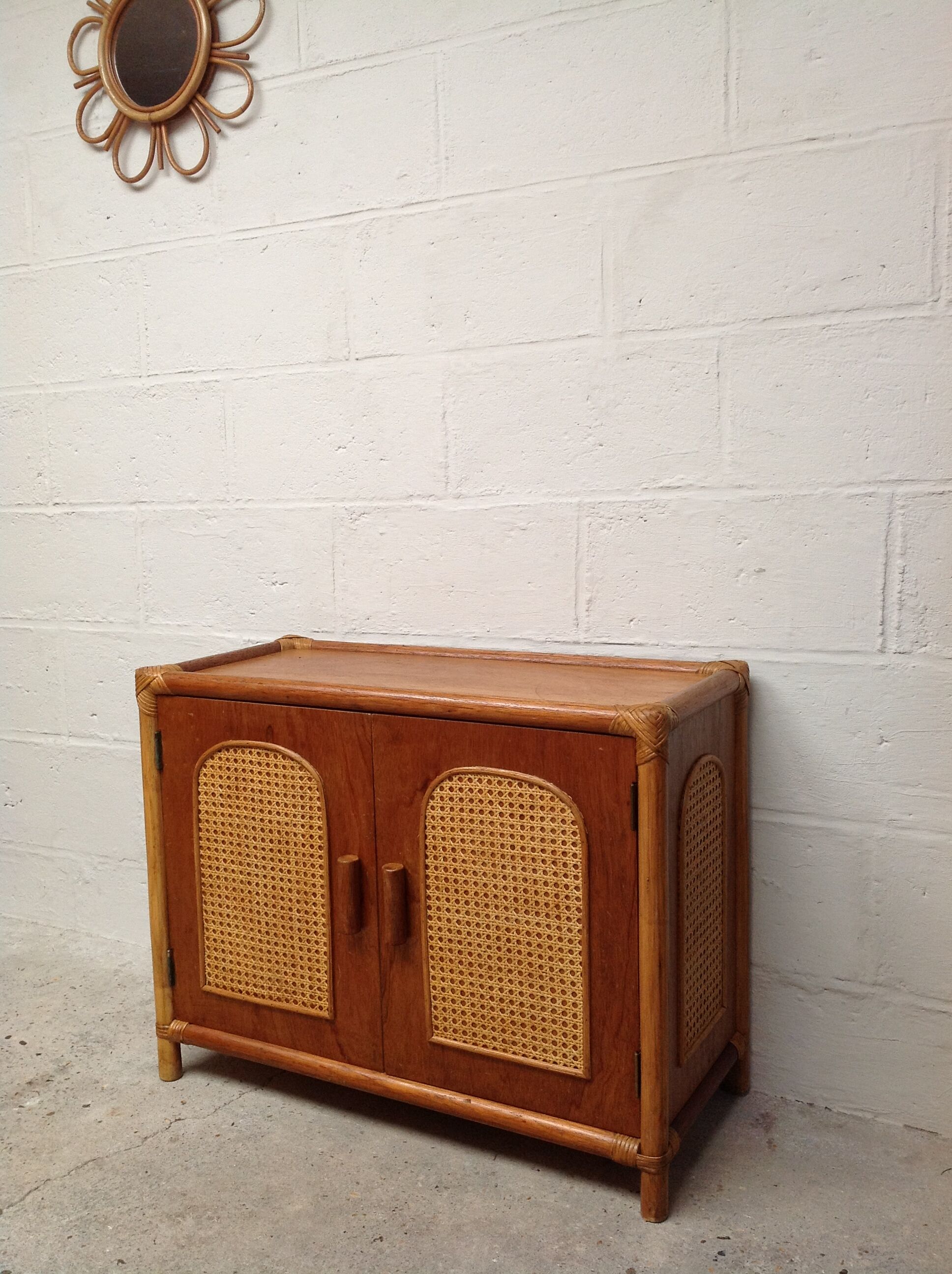 Sideboard wood, bamboo and rattan
