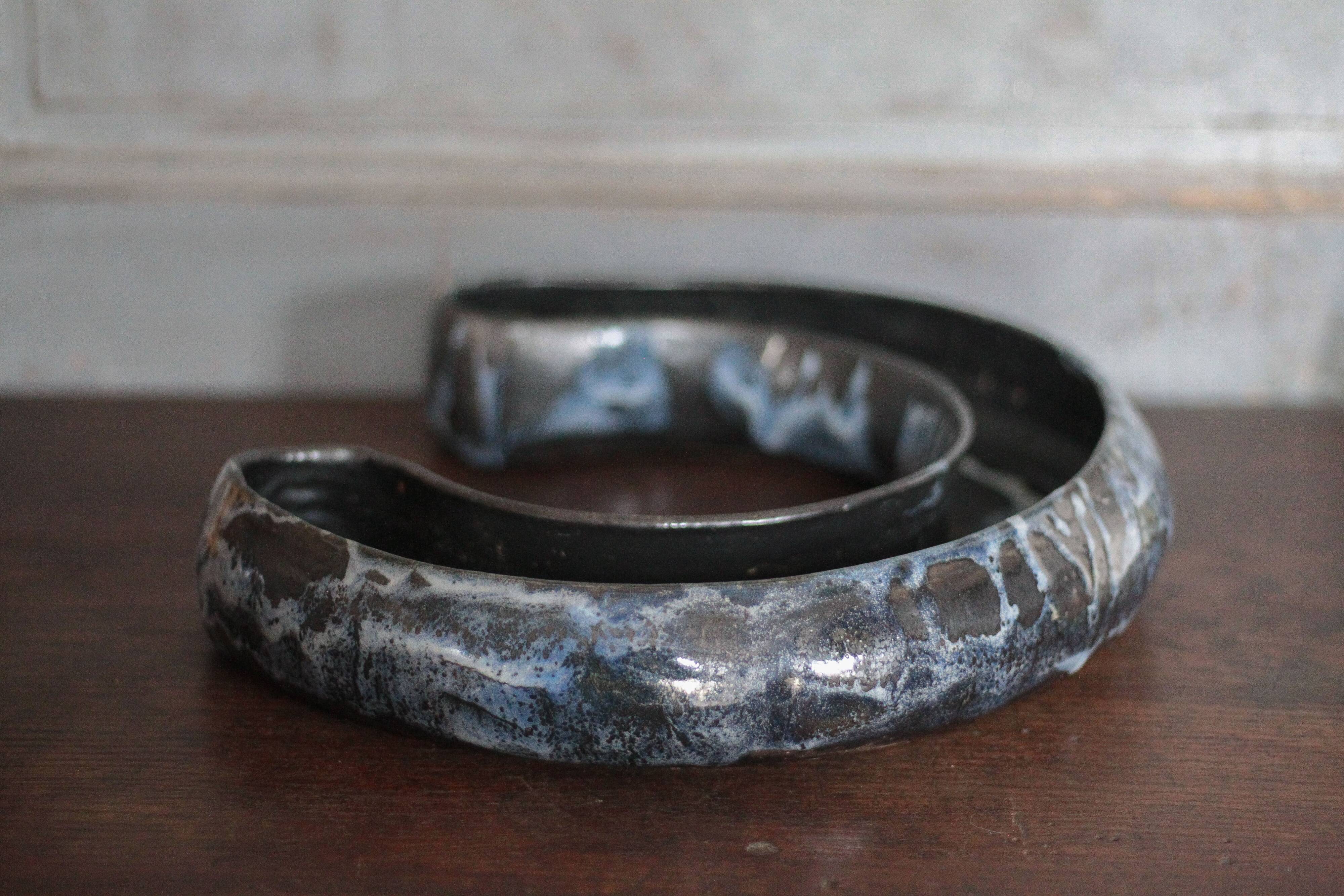 Ceramic jardinière signed Blain Francoise, pottery La Borne, centre of your