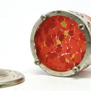 Art Nouveau sugar bowl, silver-plated brass, orange glass, Germany, early 20th century