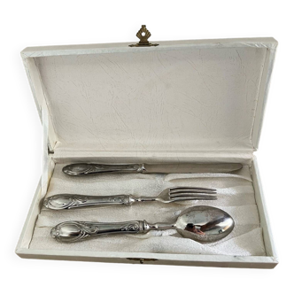 Coffret écrin 3 couverts métal argenté 800 poinçon Solingen ancien