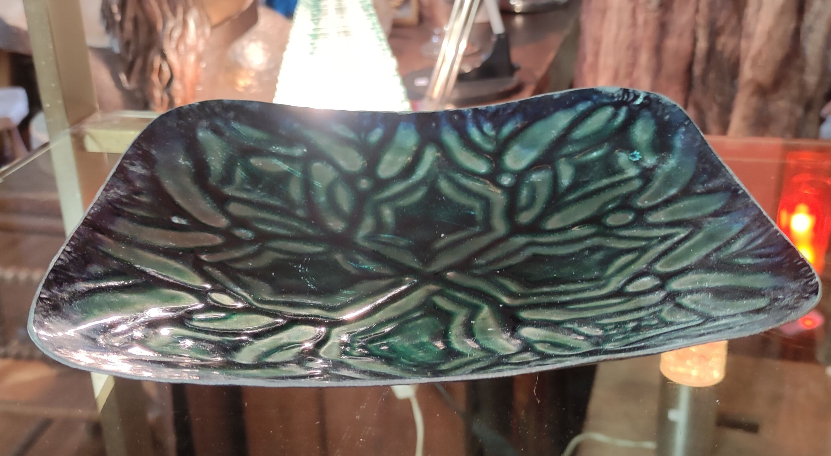 Old small empty dish enamelled copper pocket