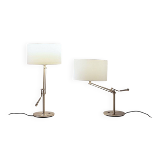 Pair of brushed steel table lamps with adjustable tilt - United Kingdom