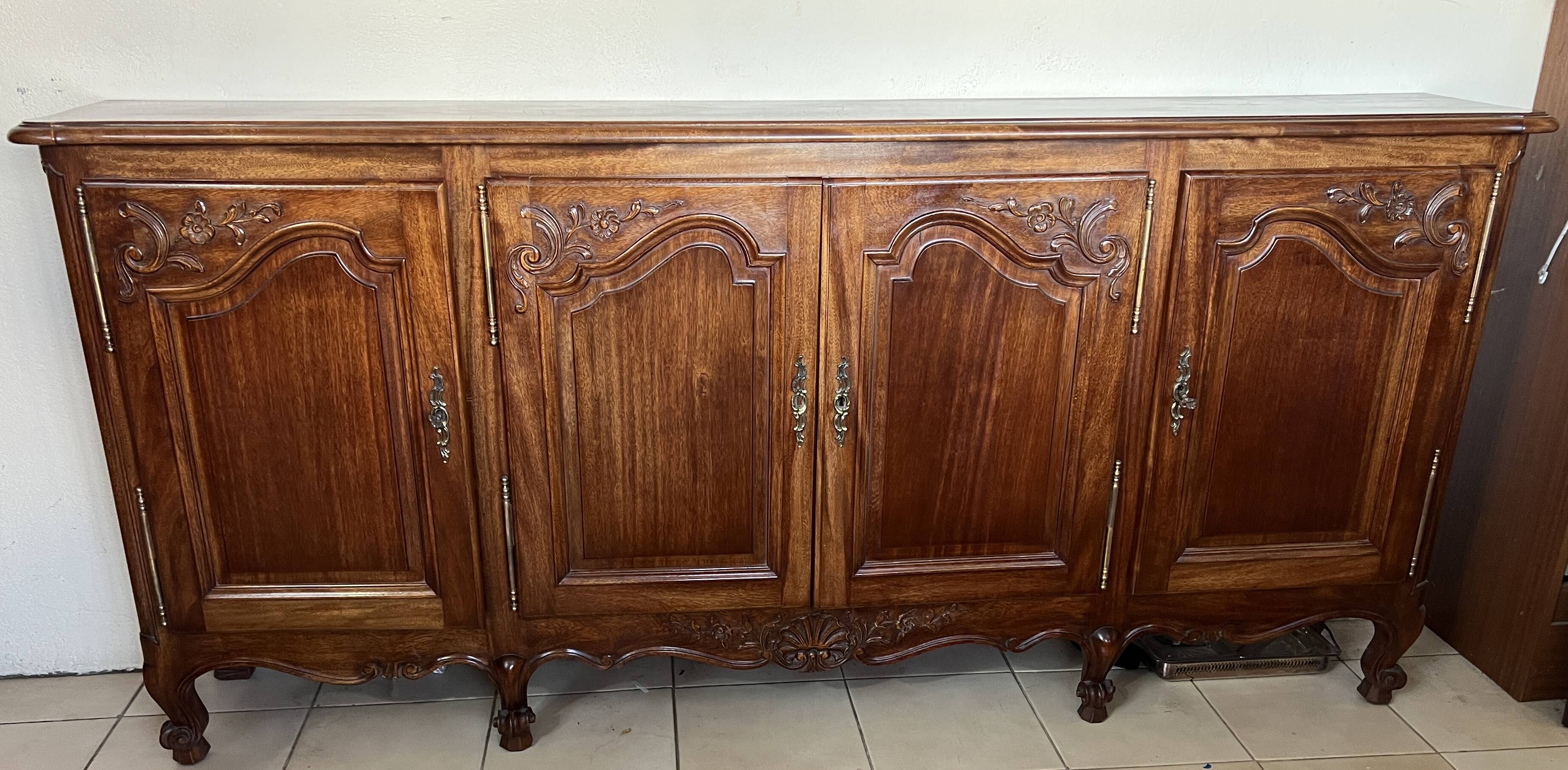 Louis XV Style Sideboard in Mahogany with Four Doors