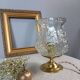 Brass foot table lamp, transparent textured molded globe, art deco style