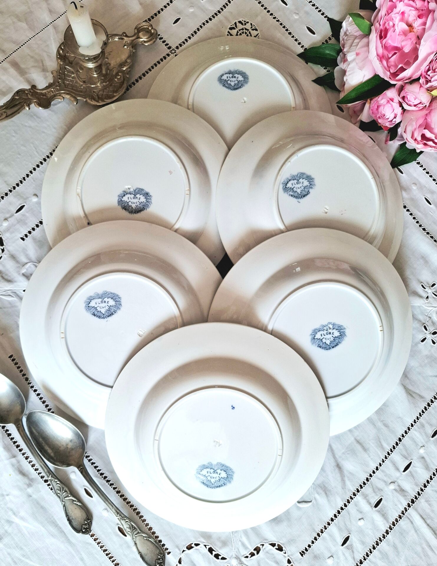 Antique deep plates in ironstone from Sarreguemines.