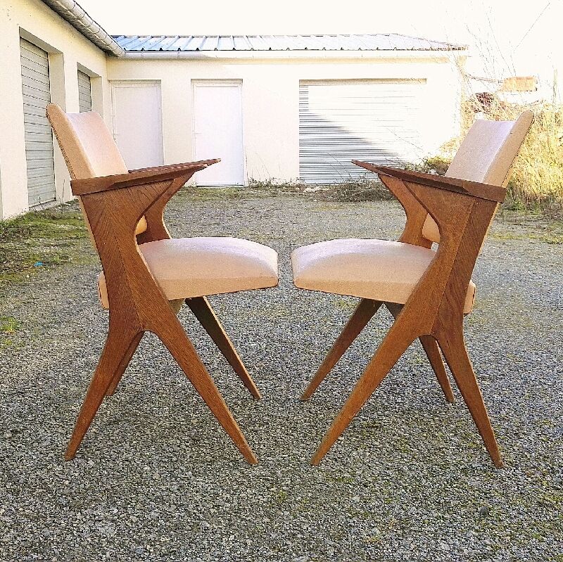 Pair wood bridge armchairs