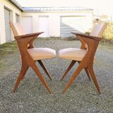 Pair wood bridge armchairs