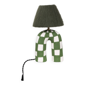 'You' Table Lamp- Green Check Pattern