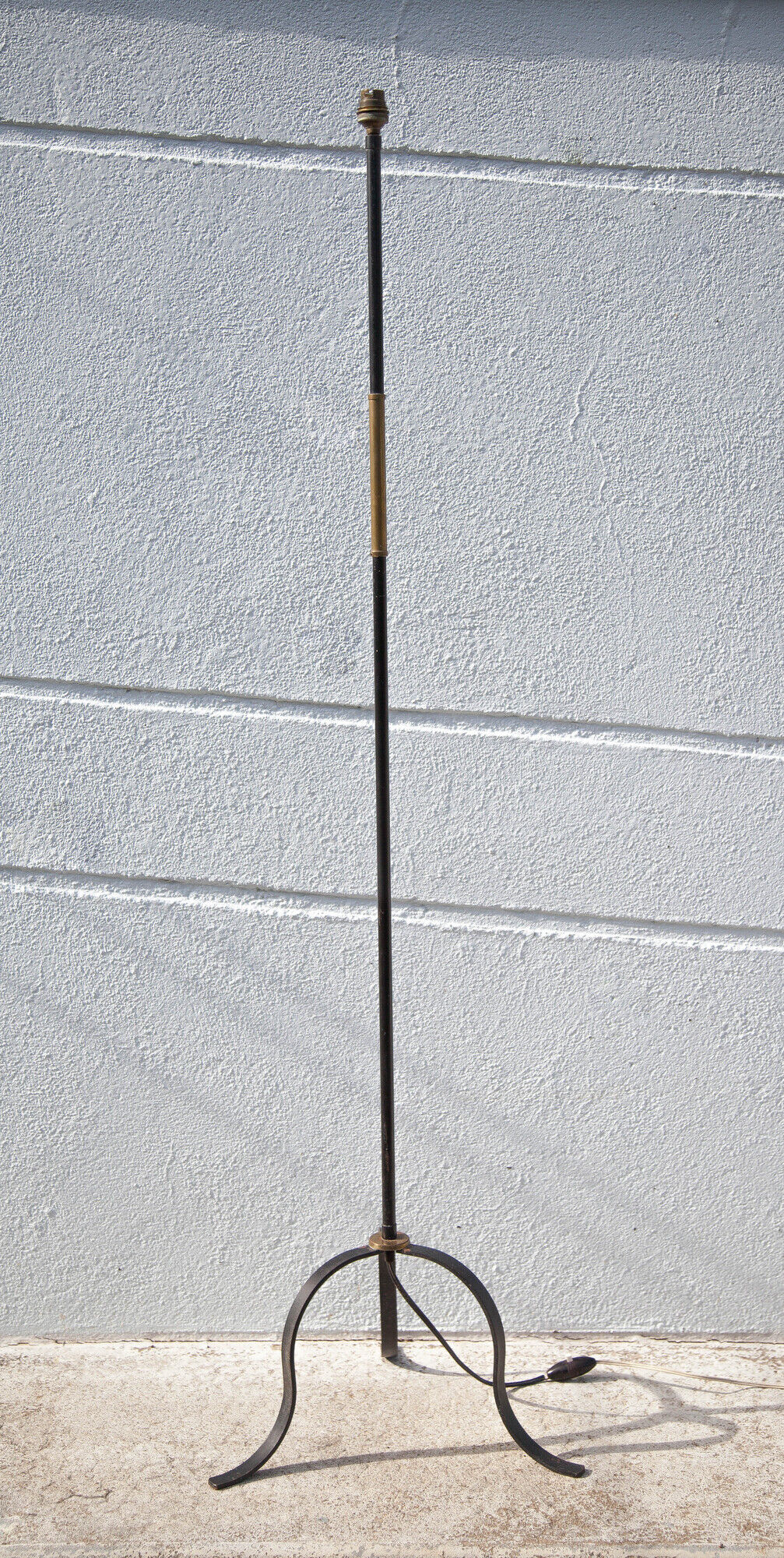 wrought iron and brass floor lamp with tripod leg, vintage floor lamp, 50s