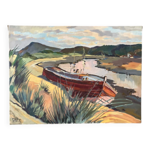 Barge au bord de la rivière