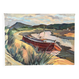 Barge on the river bank