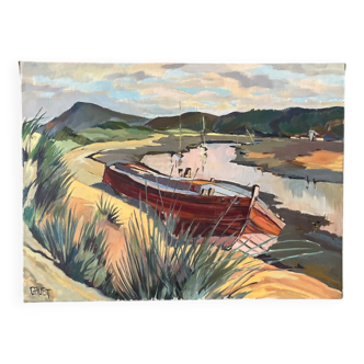 Barge au bord de la rivière