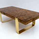 Mid-Century Modern Italian Briar Walnut and Brass Coffee Table, 1970s