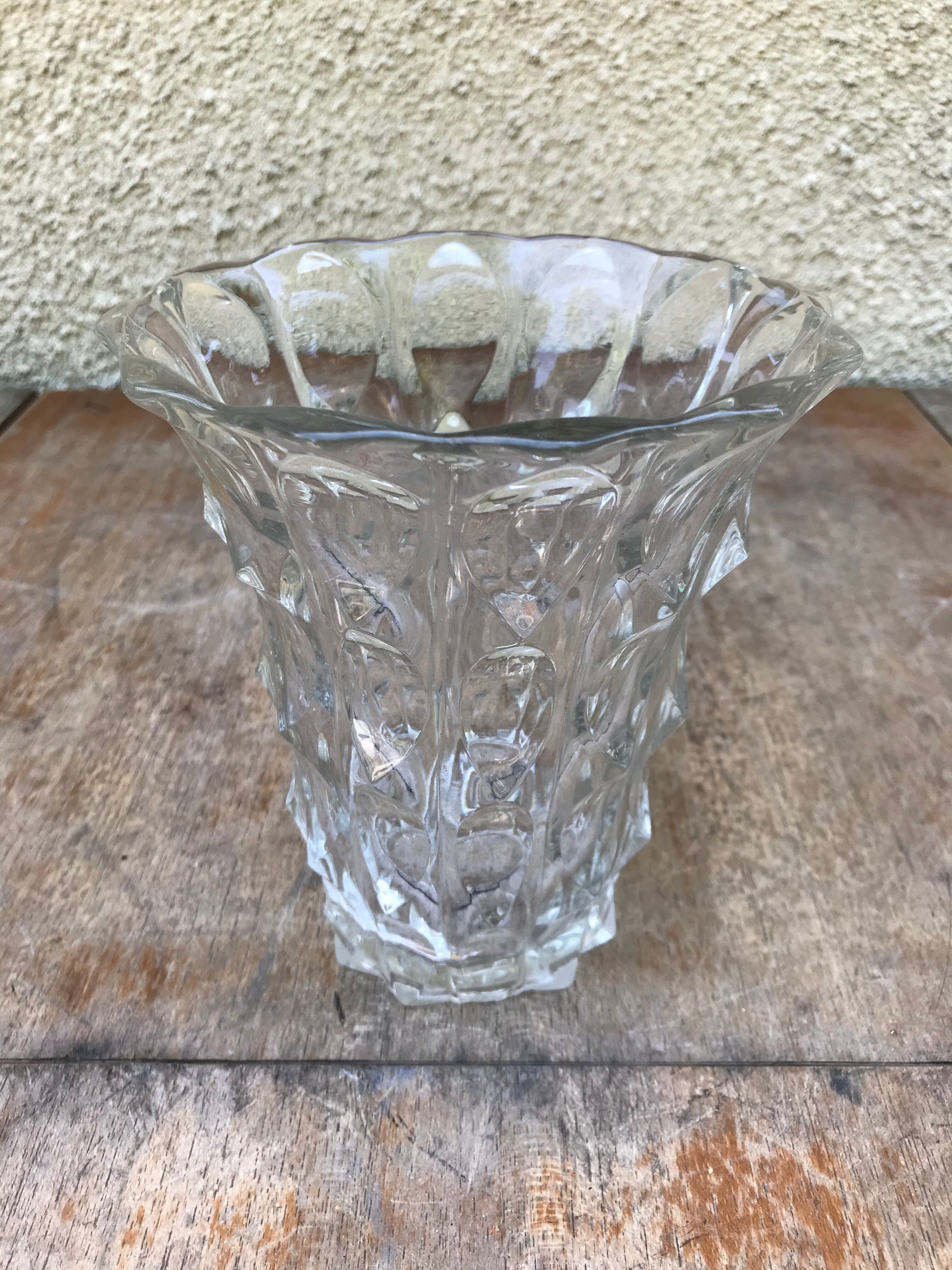 Vase en verre moulé made in Tchécoslovaquie années 70 vintage