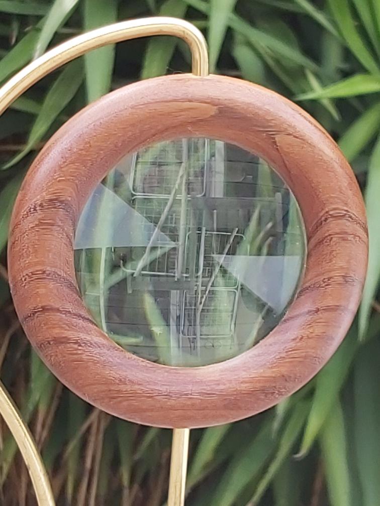 Scandinavian design magnifier wood and brass
