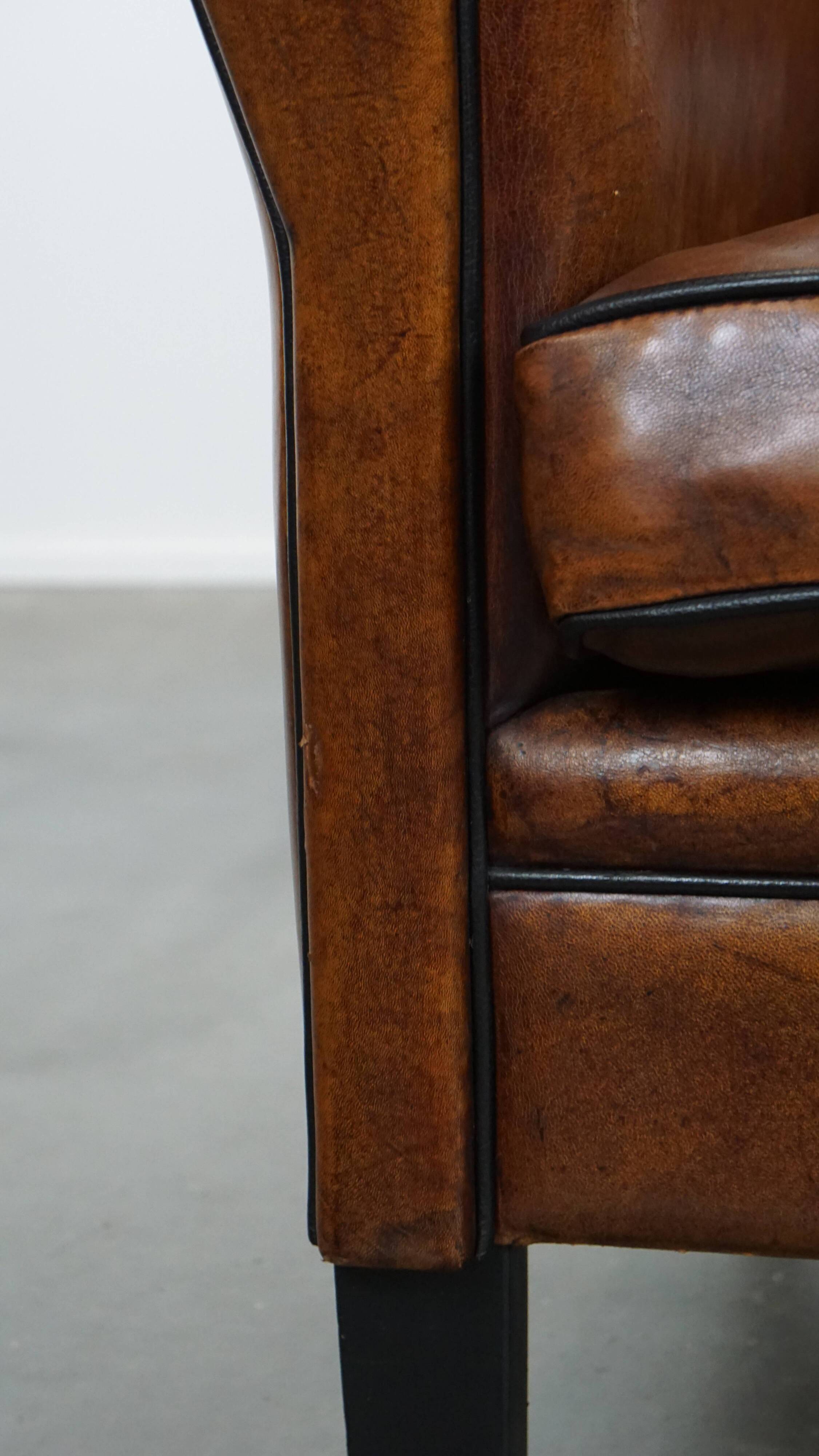 Sheepskin Leather 2-Seater Art Deco Sofa