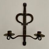 Brutalist wrought iron wall candle holder