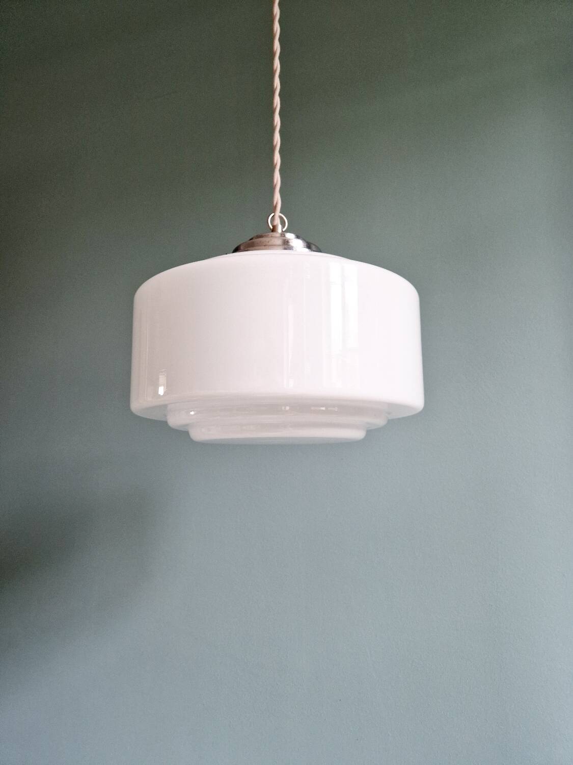 Art Deco pendant light in white opaline, 1920s-30s
