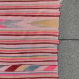 XXL Handmade Striped Vintage Pink Algerian Berber Rug With Geometric Patterns 369x163 cm