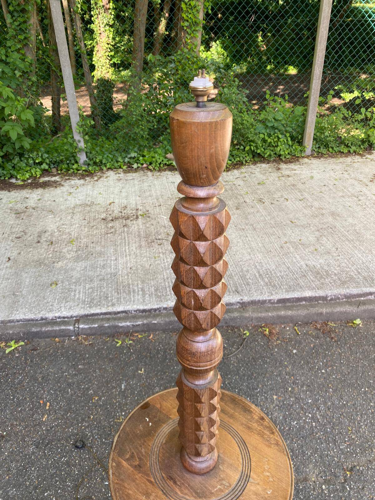 Art Deco floor lamp in solid wood in the style of Charles Dudouyt 1950