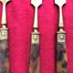 Table art, 12 fruit cutlery sets in gilded metal with horn from the early 20th century.