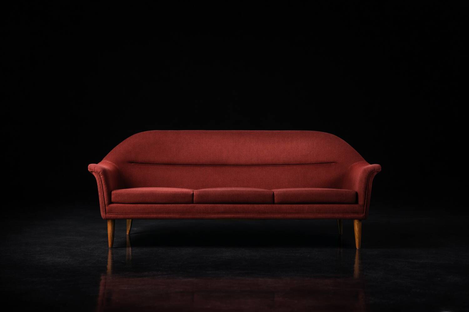 Vintage Mid-Century Scandinavian Modern 3-Seater Red Sofa