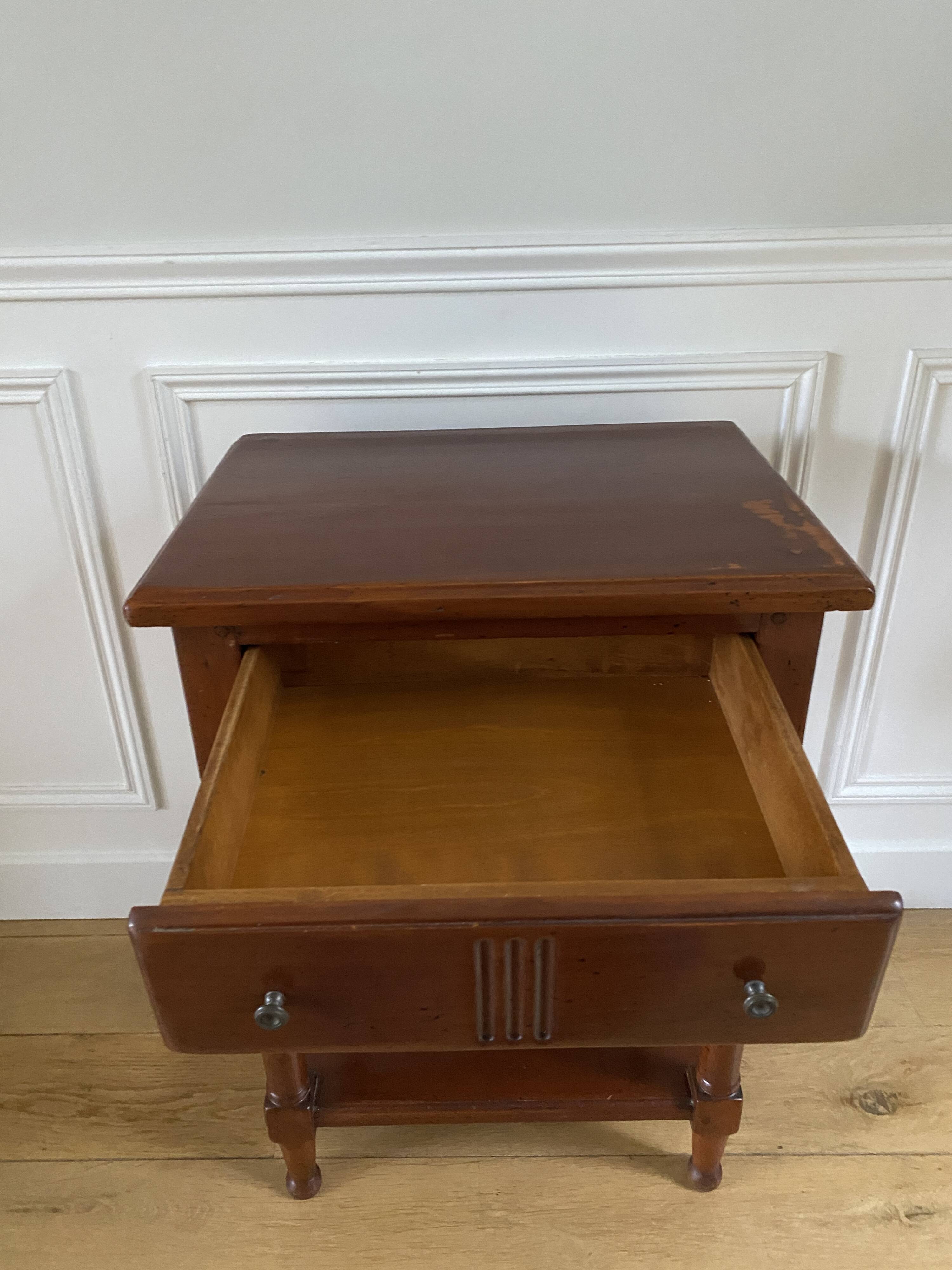 Nightstand, vintage side table with a drawer and a low shelf in solid wood