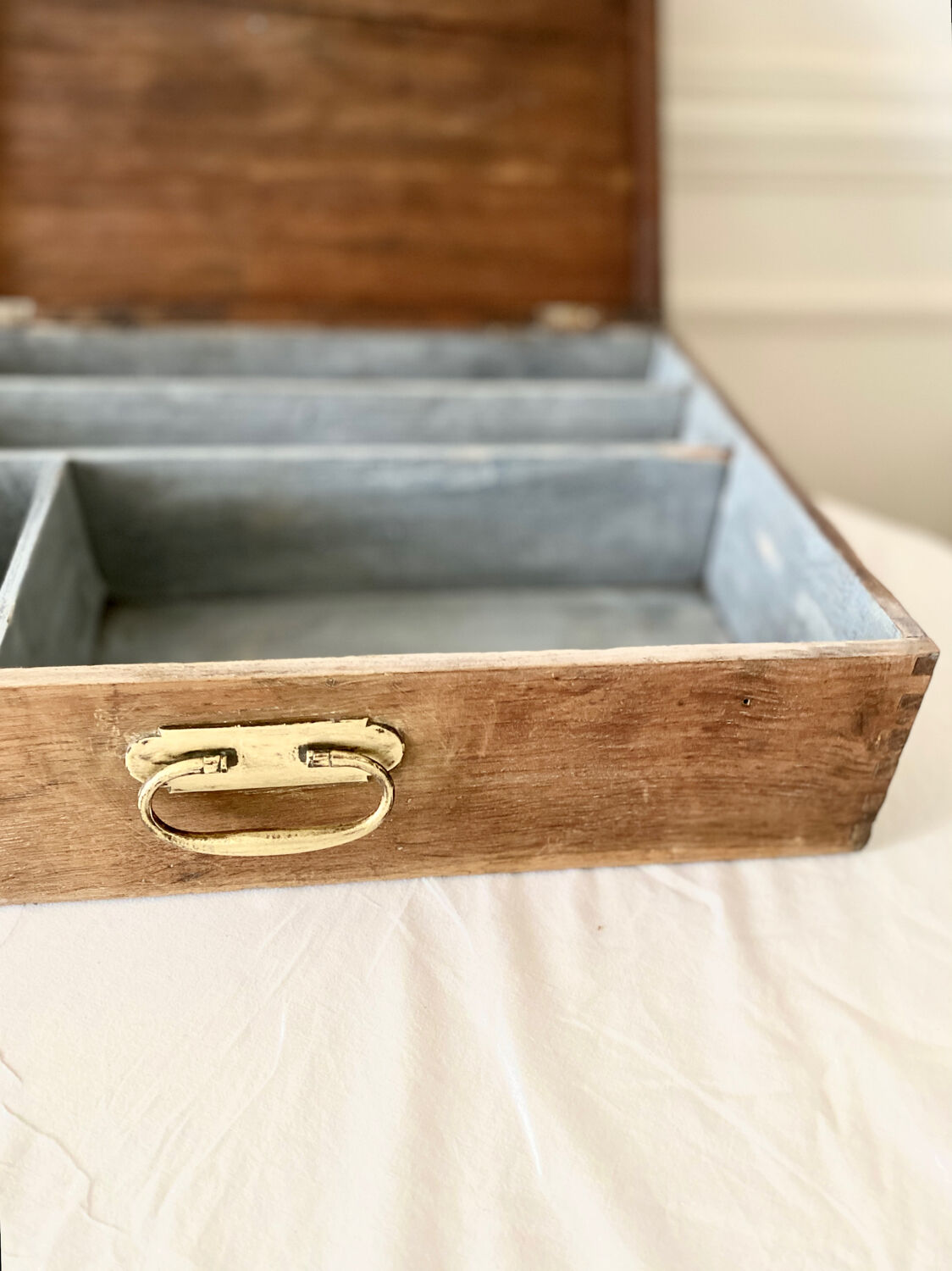 Wooden storage chest old vintage tool box