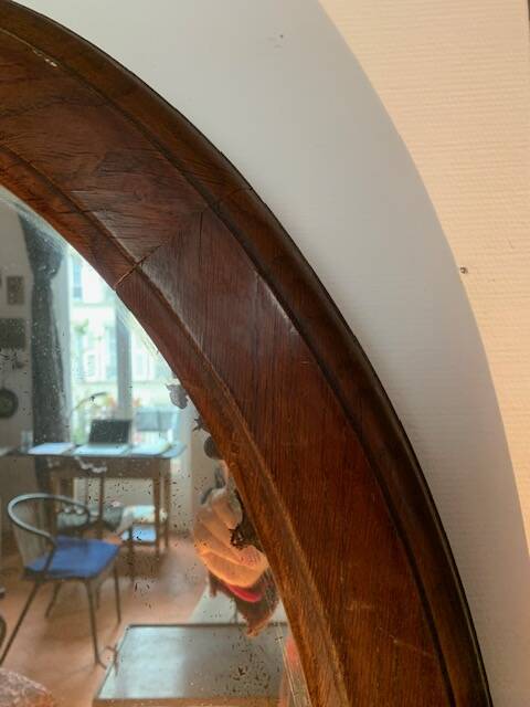 Large antique oval mahogany mirror, mercury glass, 19th century