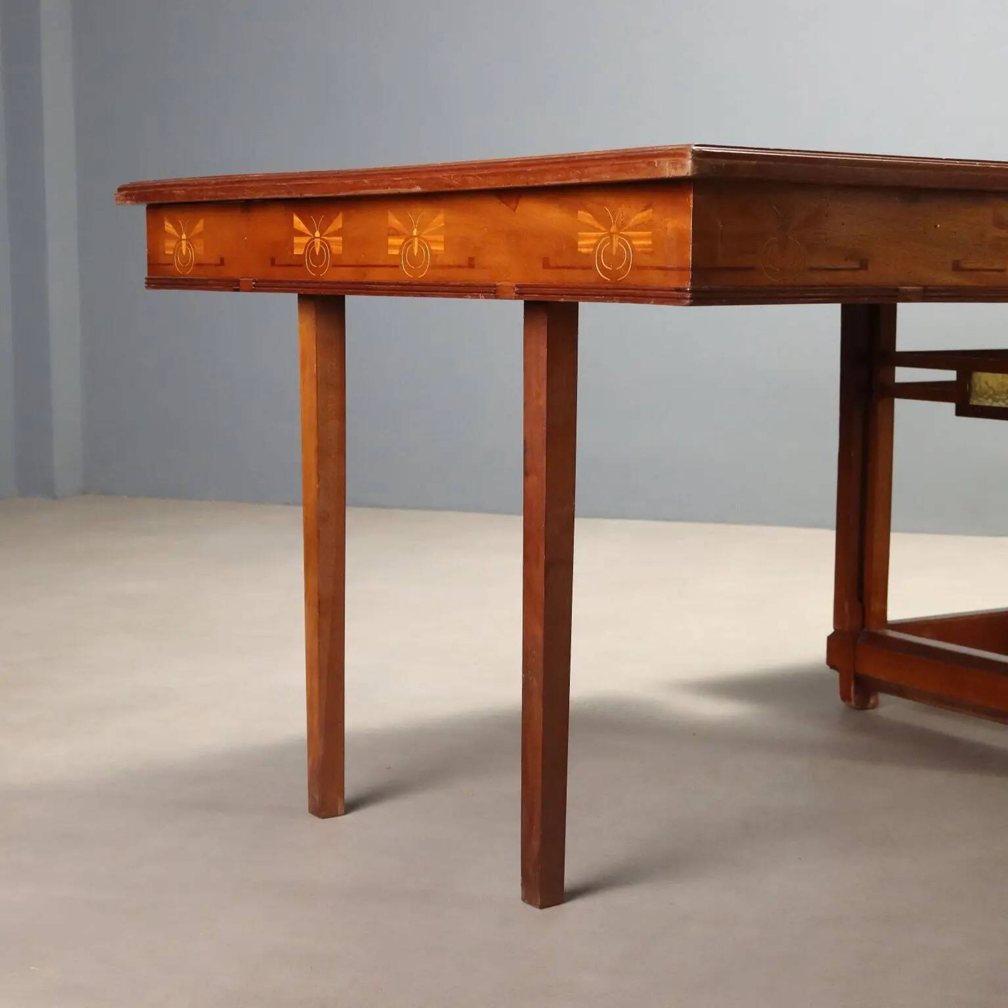 Antique Art Nouveau table in mahogany and glass, Italy, 20th century.