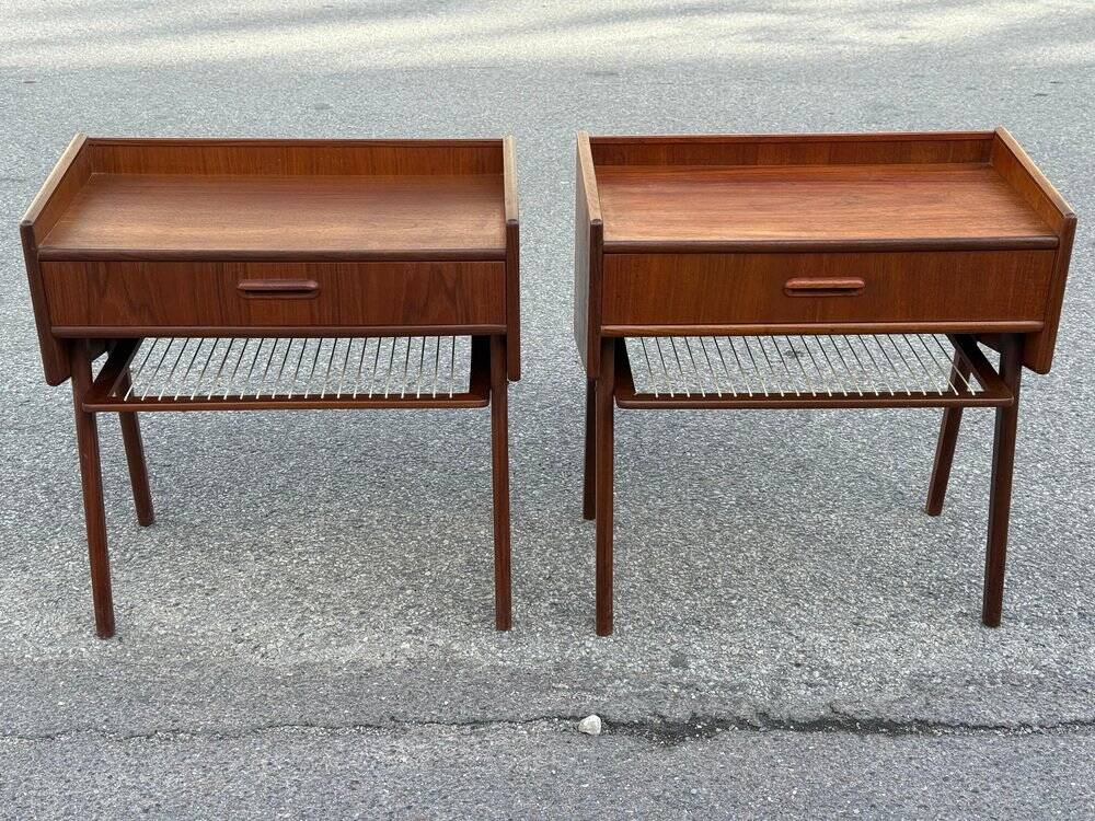 Danish teak bedside tables with rope shelves, 1967, set of 2