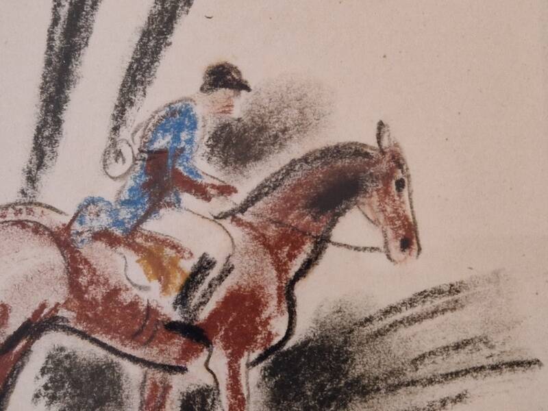 André Margat (1903-1999) - Dry pastel on paper - Rider or huntsman on horseback - Signed and dedicated