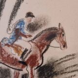 André Margat (1903-1999) - Dry pastel on paper - Rider or huntsman on horseback - Signed and dedicated