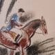 André Margat (1903-1999) - Dry pastel on paper - Rider or huntsman on horseback - Signed and dedicated