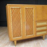 Wardrobe secretary child 60s wood and rattan feet compass
