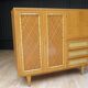 Armoire secrétaire enfant Années 60 bois et rotin pieds compas