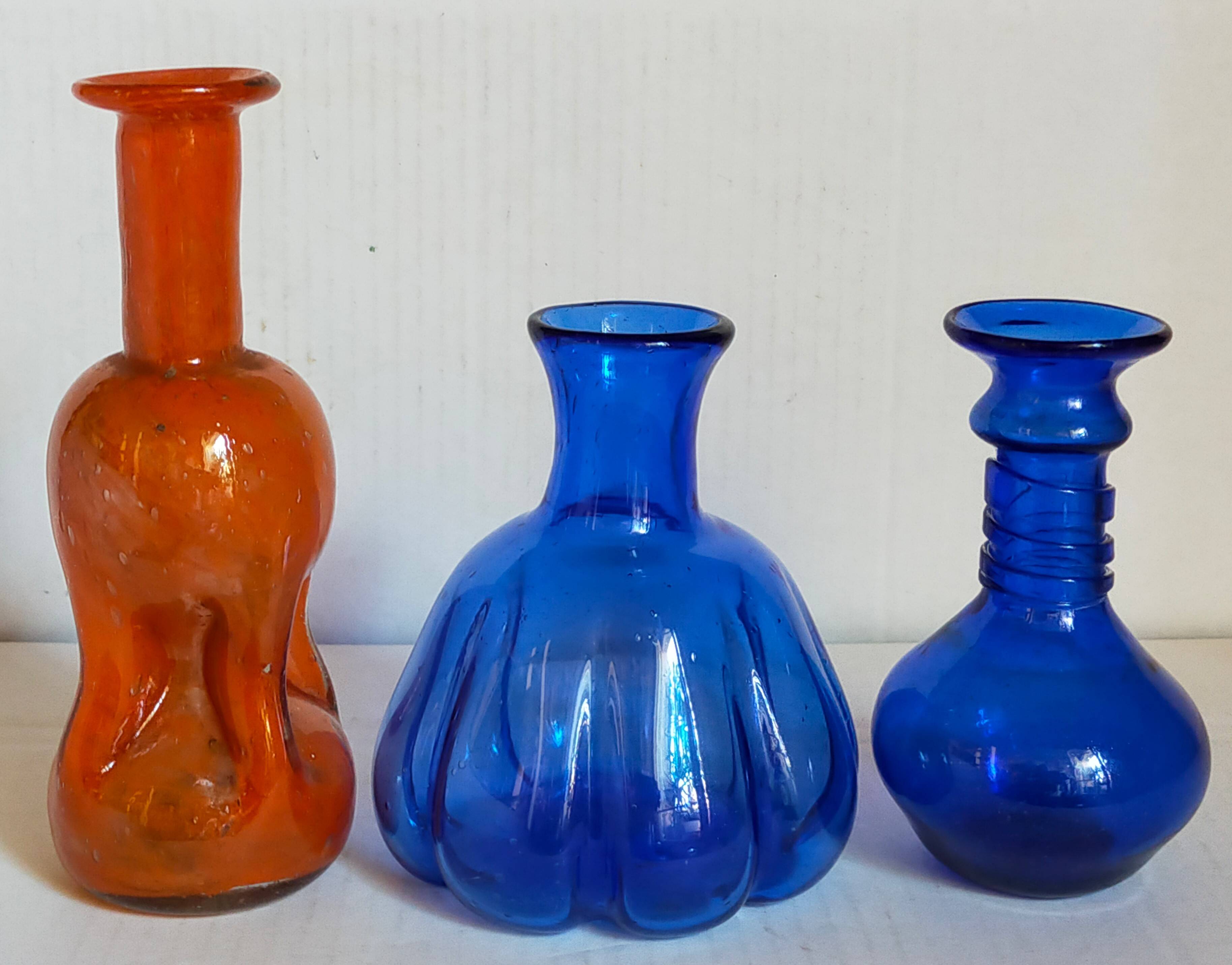 Trio of vintage blown glass soliflore vases