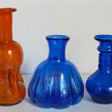 Trio of vintage blown glass soliflore vases