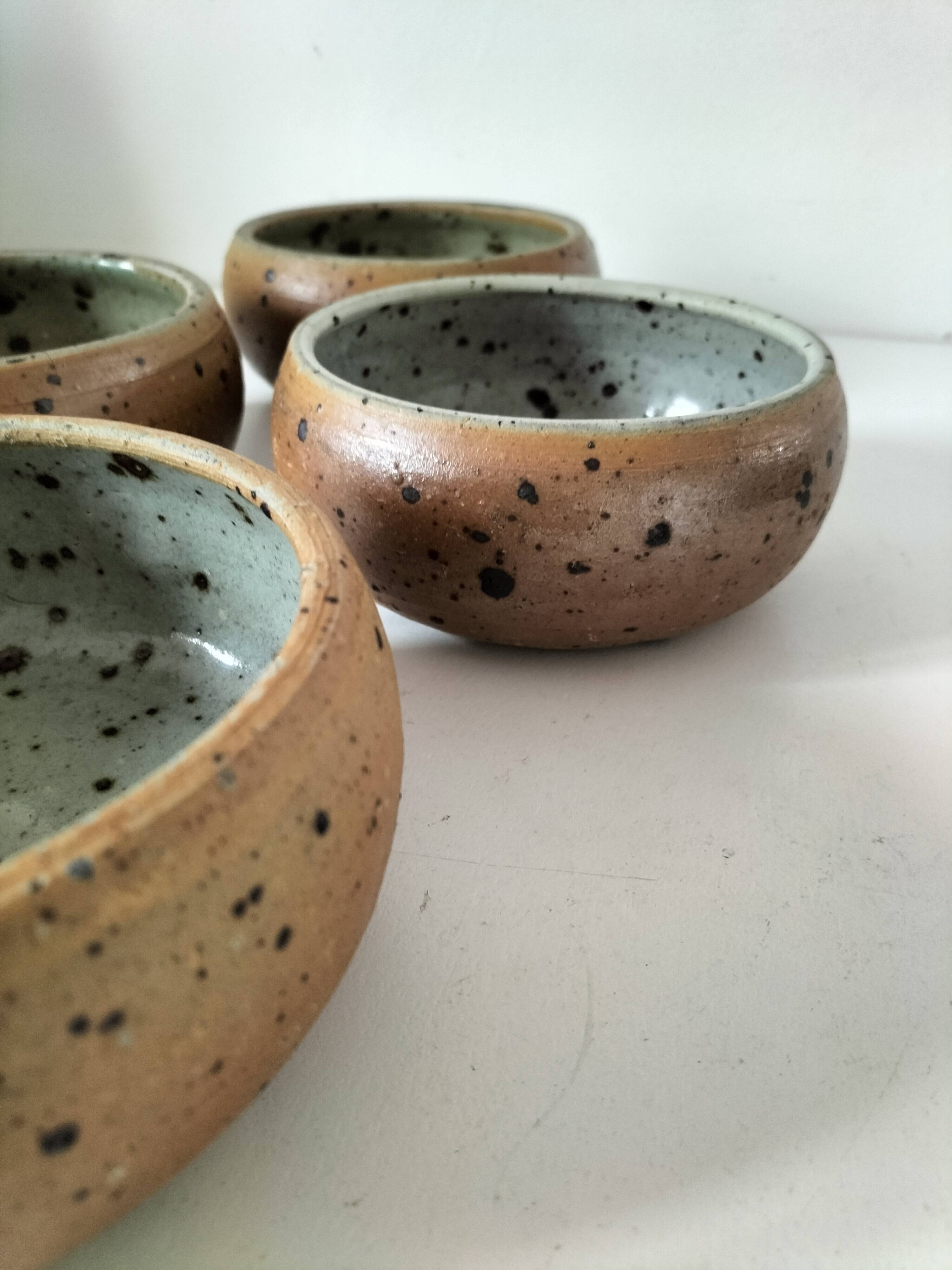 4 glazed pyrite stoneware bowls from the 70s