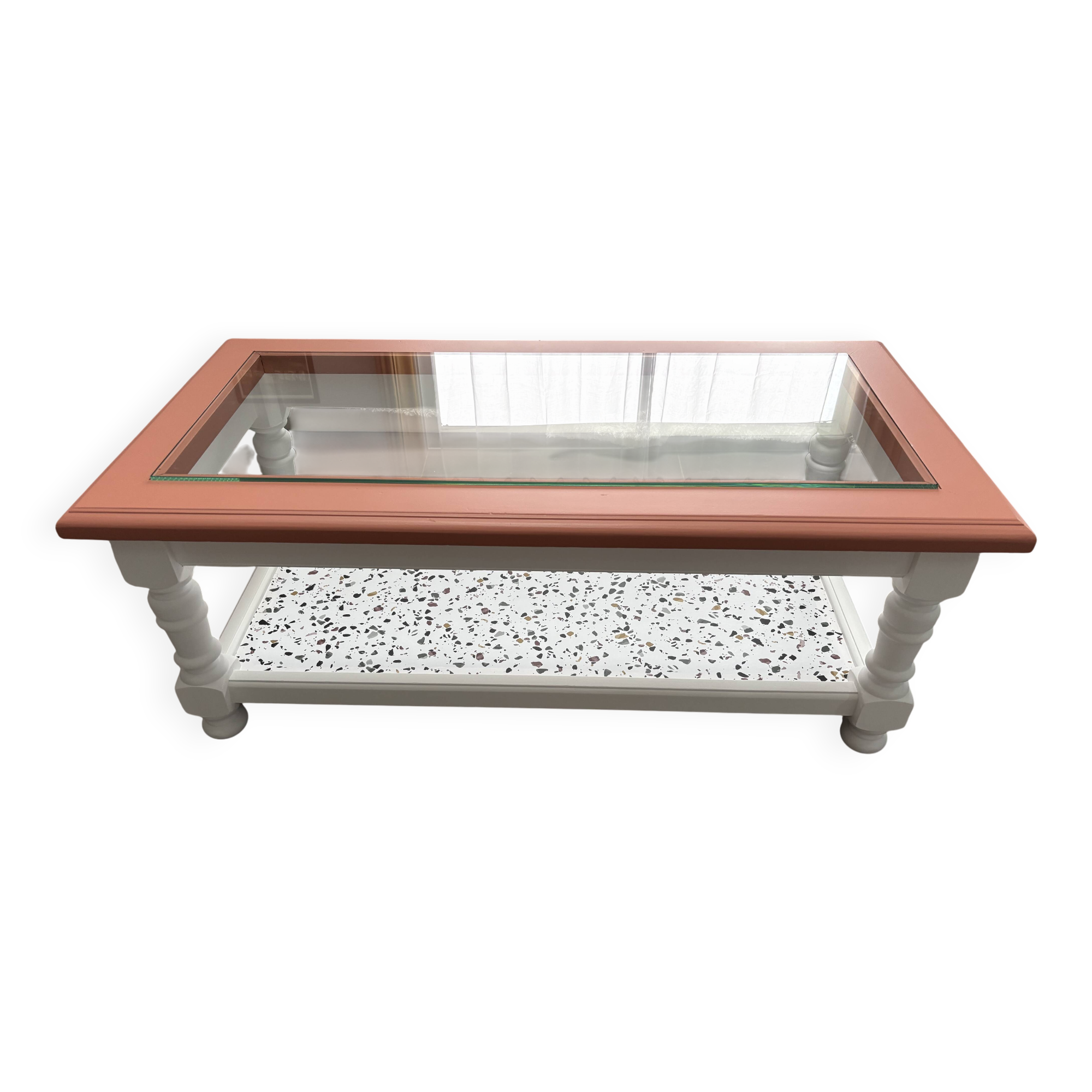 Refurbished vintage coffee table with laminated safety glass