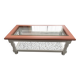 Table basse vintage rénovée avec verre de sécurité feuilleté