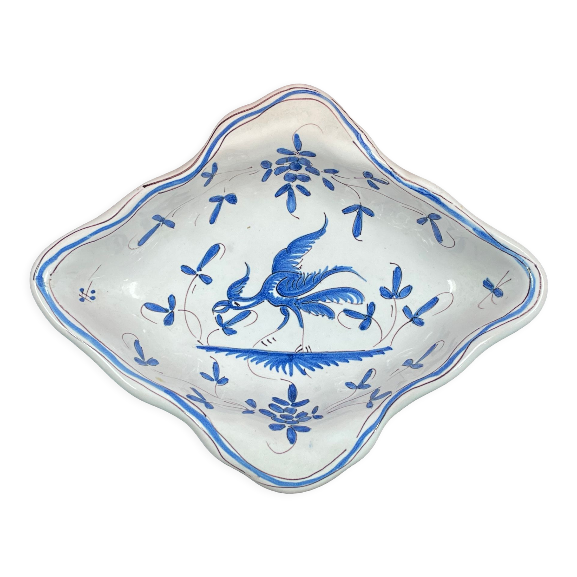 Faience of Moustiers - Vide Poche signed Matet A vintage blue bird decoration fly