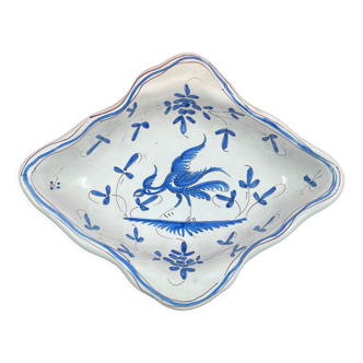 Vide Poche signé Matet A vintage bleu décor oiseau mouche, Faïence de Moustiers