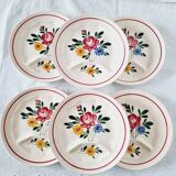 Lot de 6 assiettes vintage modèle Sarreguemines Chatenois vintage compartimentées à décor
