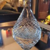 Carafe verre taillé, décor losangé & bouchon diamantaire 60's