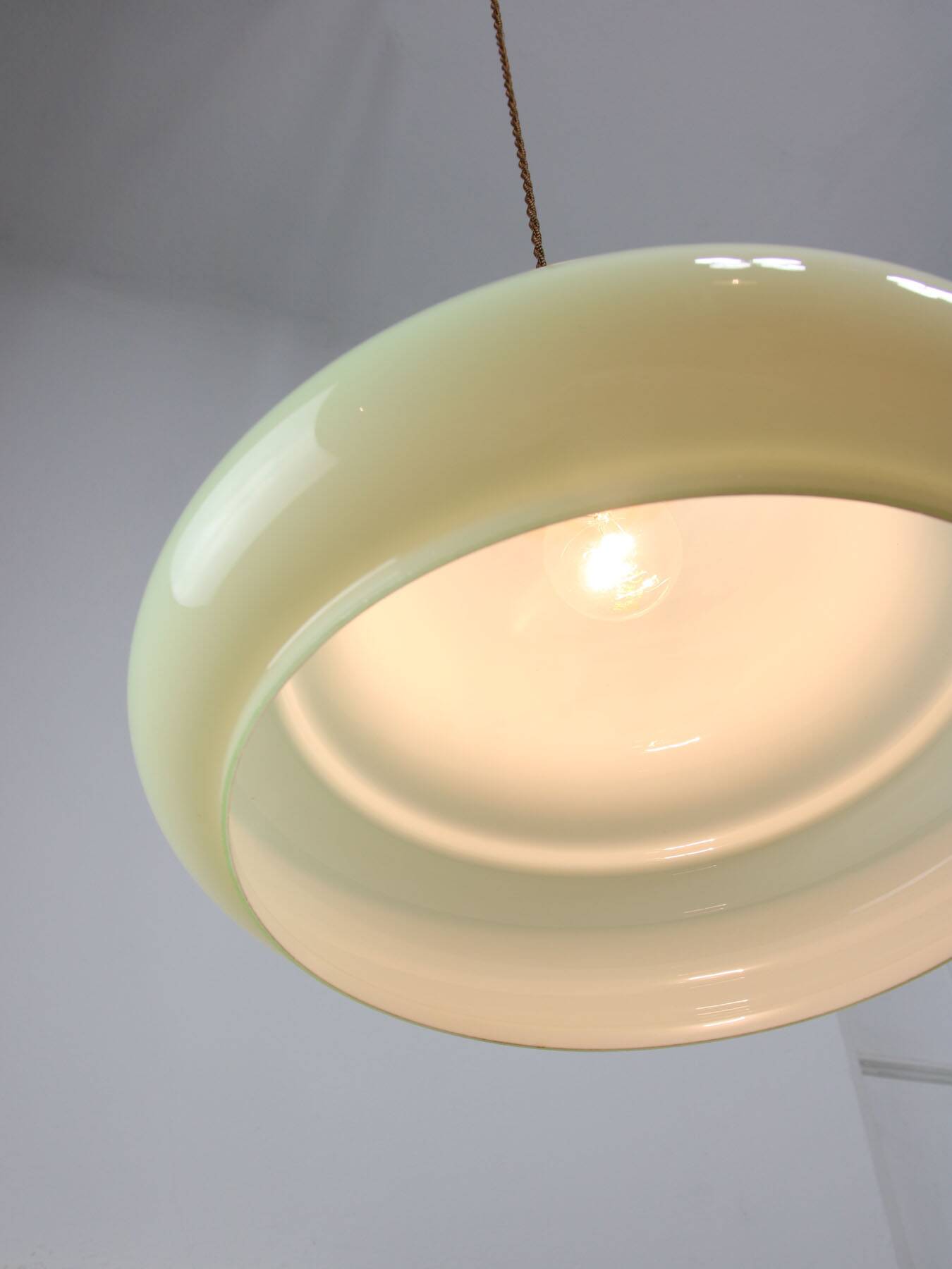 Mid-Century Italian Brass and Green Glass Pendant Lamp, 1960s