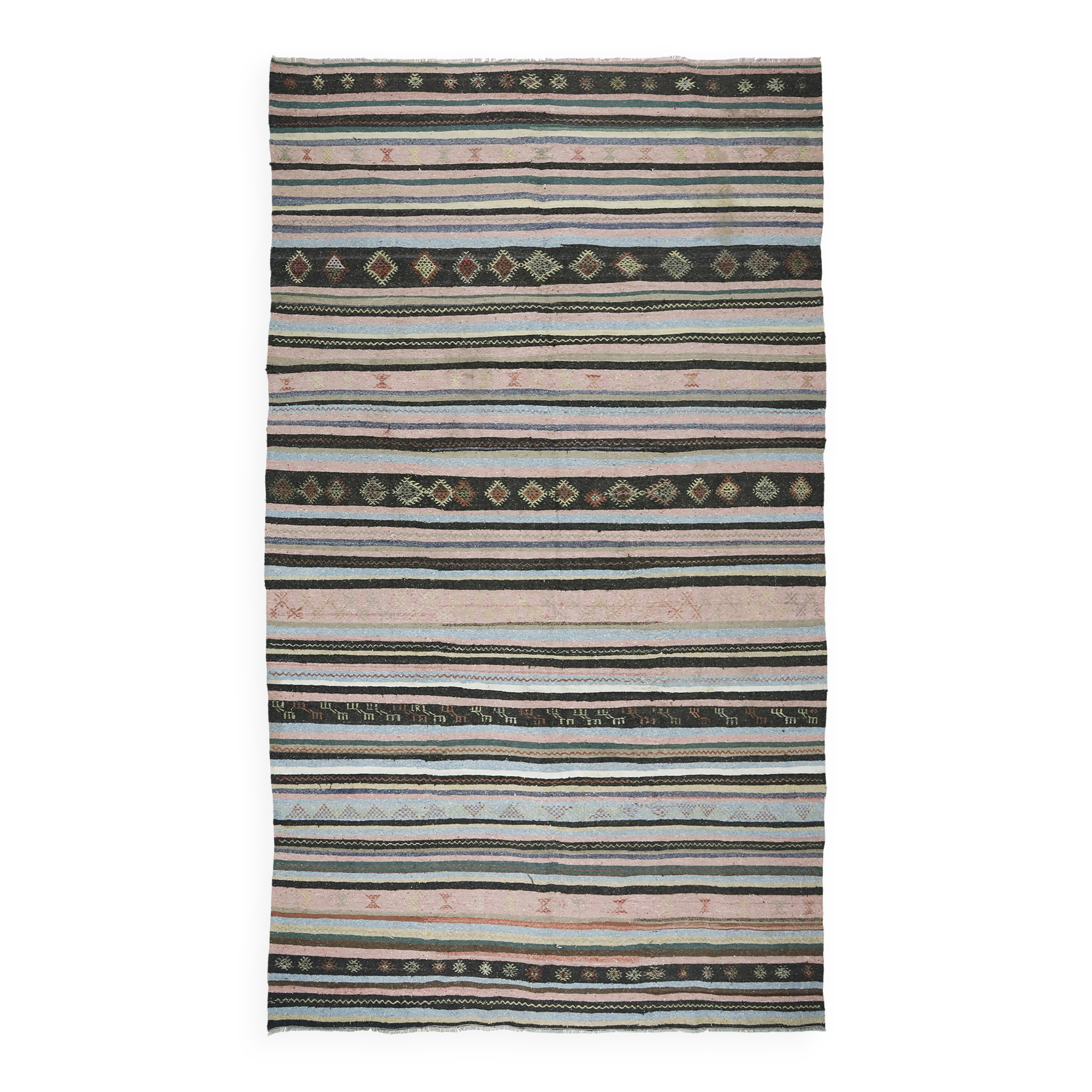 Large antique Anatolian kilim in pink and grey, 357 x 187 cm